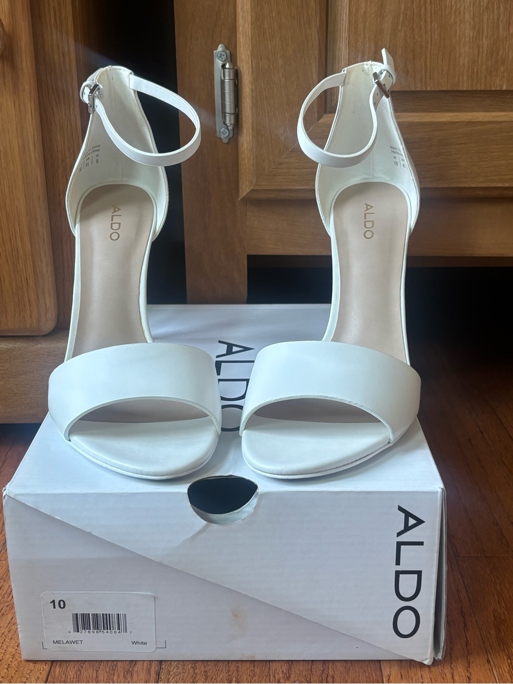 ALDO White Ankle-Strap Block Heel Sandals